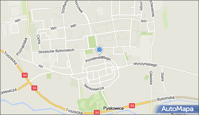 Pyskowice powiat gliwicki, Księcia Józefa Poniatowskiego, mapa Pyskowice powiat gliwicki