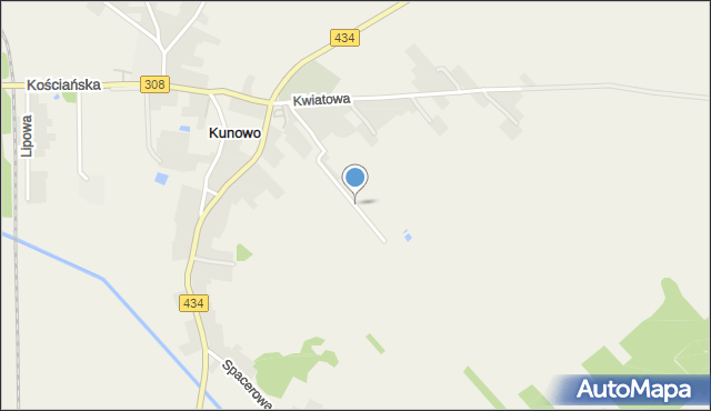 Kunowo gmina Gostyń, Kwiatowa, mapa Kunowo gmina Gostyń