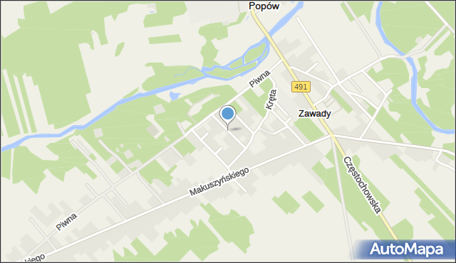 Zawady gmina Popów, Kwiatowa, mapa Zawady gmina Popów