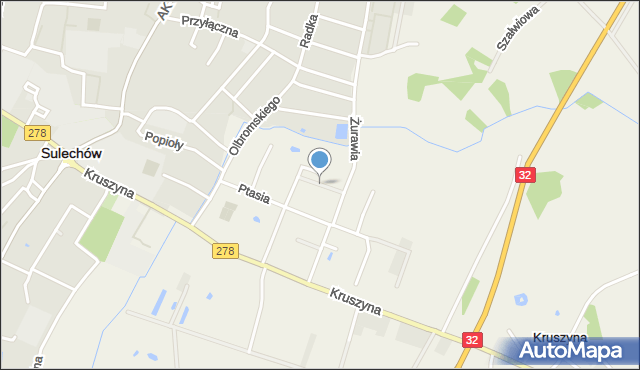 Kruszyna gmina Sulechów, Łabędzia, mapa Kruszyna gmina Sulechów