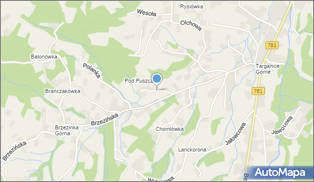 Targanice, Łagodna, mapa Targanice