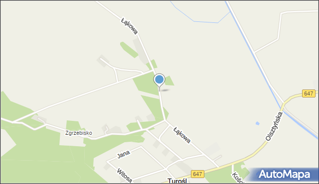 Turośl powiat kolneński, Łąkowa, mapa Turośl powiat kolneński