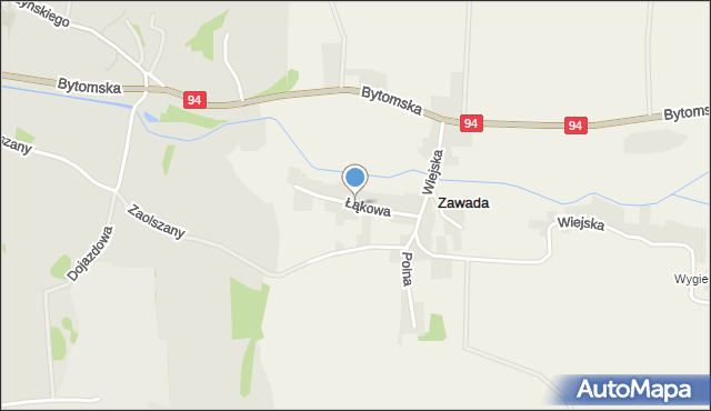 Zawada gmina Zbrosławice, Łąkowa, mapa Zawada gmina Zbrosławice