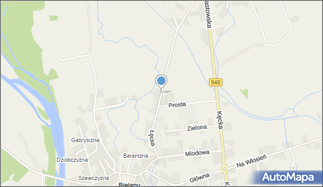 Bielany gmina Kęty, Łęcka, mapa Bielany gmina Kęty