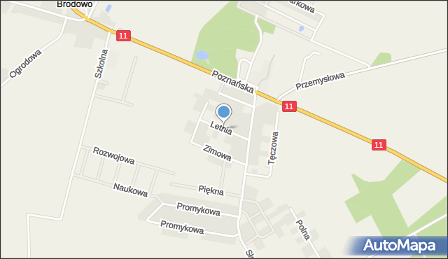 Brodowo gmina Środa Wielkopolska, Letnia, mapa Brodowo gmina Środa Wielkopolska