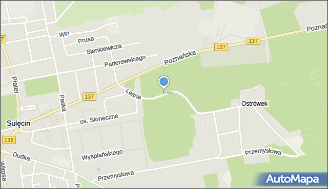 Sulęcin, Leśna, mapa Sulęcin