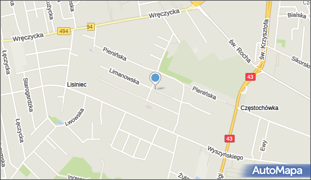 Częstochowa, Limanowska, mapa Częstochowy