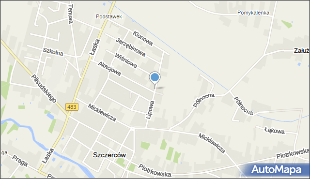 Szczerców, Lipowa, mapa Szczerców