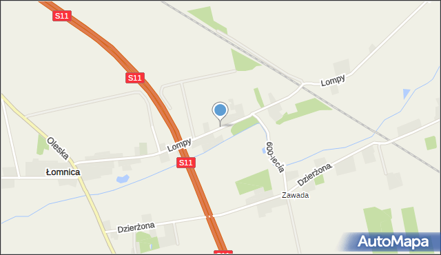 Łomnica gmina Olesno, Lompy Józefa, mapa Łomnica gmina Olesno