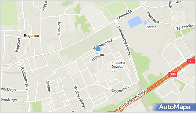 Katowice, Łużycka, mapa Katowic