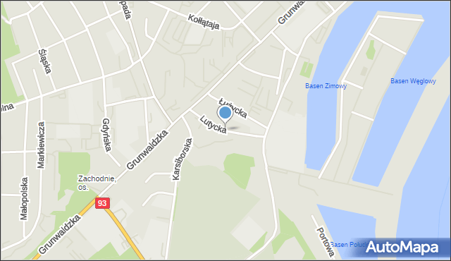 Świnoujście, Lutycka, mapa Świnoujście