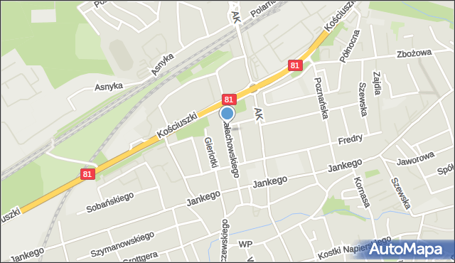 Katowice, Małachowskiego, mapa Katowic