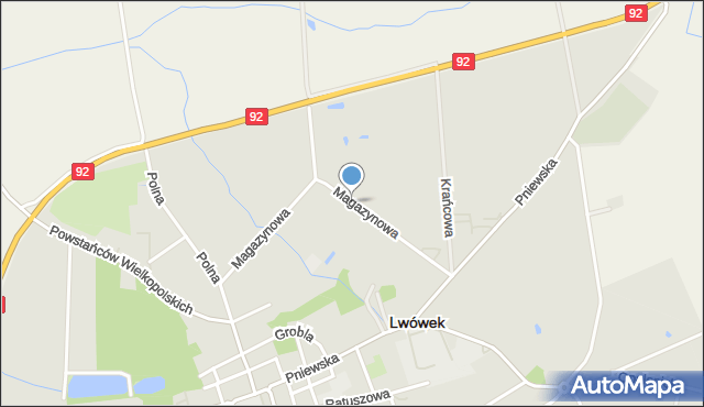 Lwówek powiat nowotomyski, Magazynowa, mapa Lwówek powiat nowotomyski