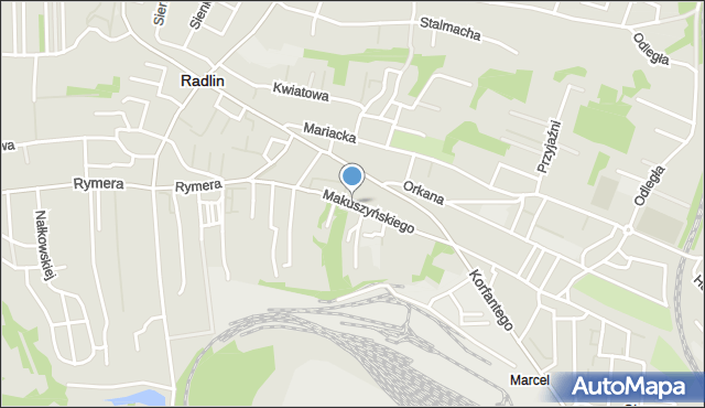 Radlin powiat wodzisławski, Makuszyńskiego Kornela, mapa Radlin powiat wodzisławski