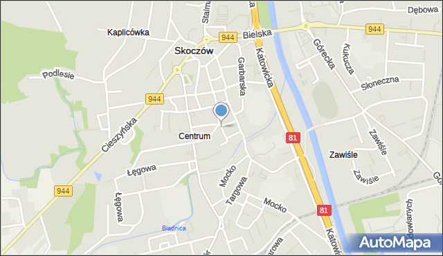 Skoczów powiat cieszyński, Mennicza, mapa Skoczów powiat cieszyński