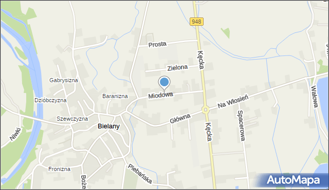 Bielany gmina Kęty, Miodowa, mapa Bielany gmina Kęty
