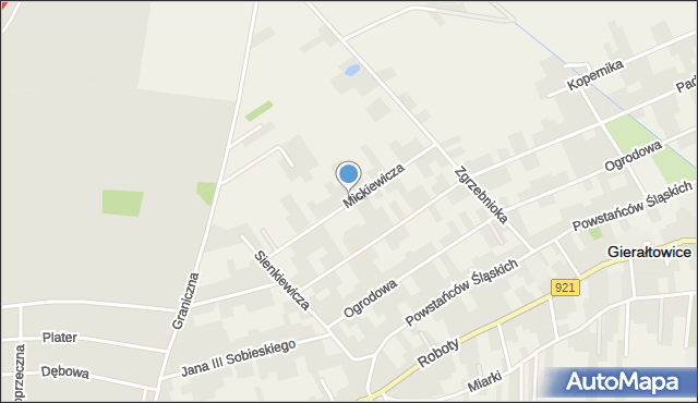 Gierałtowice powiat gliwicki, Mickiewicza Adama, mapa Gierałtowice powiat gliwicki