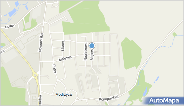 Modrzyca, Miętowa, mapa Modrzyca