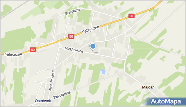 Ostrówek gmina Łochów, Mickiewicza Adama, mapa Ostrówek gmina Łochów