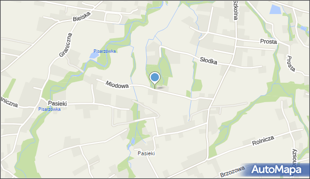 Pisarzowice gmina Wilamowice, Miodowa, mapa Pisarzowice gmina Wilamowice