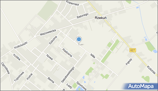 Rzekuń, Miła, mapa Rzekuń