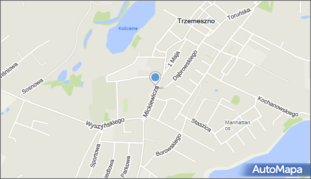 Trzemeszno powiat gnieźnieński, Mickiewicza Adama, mapa Trzemeszno powiat gnieźnieński