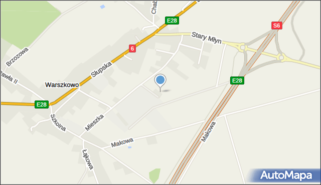 Warszkowo gmina Sławno, Mieszka I, mapa Warszkowo gmina Sławno