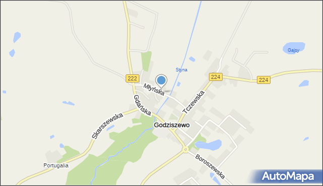 Godziszewo gmina Skarszewy, Młyńska, mapa Godziszewo gmina Skarszewy