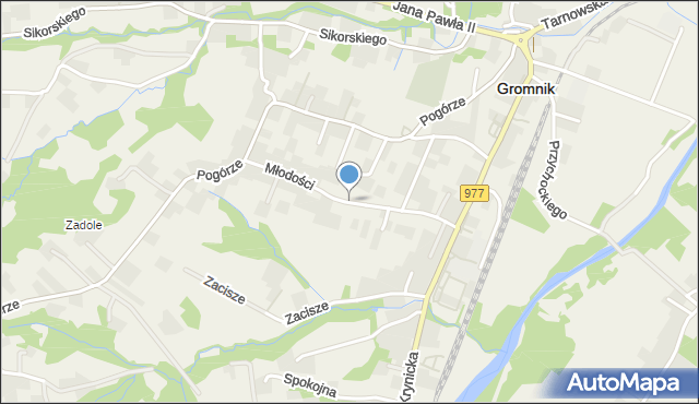Gromnik powiat tarnowski, Młodości, mapa Gromnik powiat tarnowski