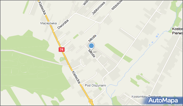 Kostomłoty Pierwsze, Młoda, mapa Kostomłoty Pierwsze