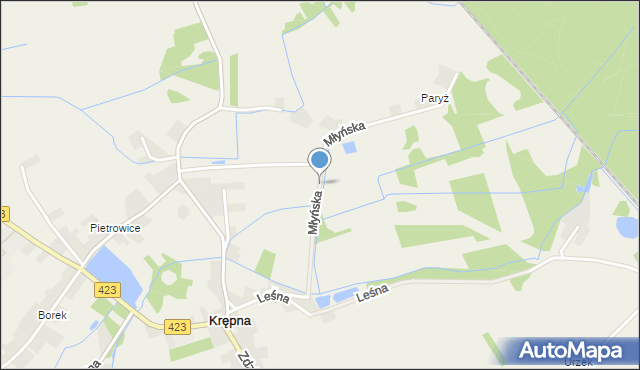 Krępna, Młyńska, mapa Krępna