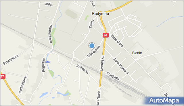 Radymno, Młynarska, mapa Radymno