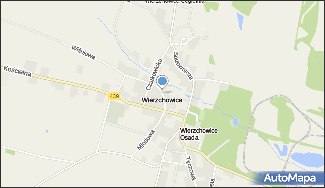 Wierzchowice gmina Krośnice, Młyńska, mapa Wierzchowice gmina Krośnice