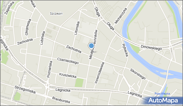 Wrocław, Młodych Techników, mapa Wrocławia