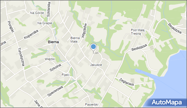 Bierna gmina Łodygowice, Modrzewiowa, mapa Bierna gmina Łodygowice