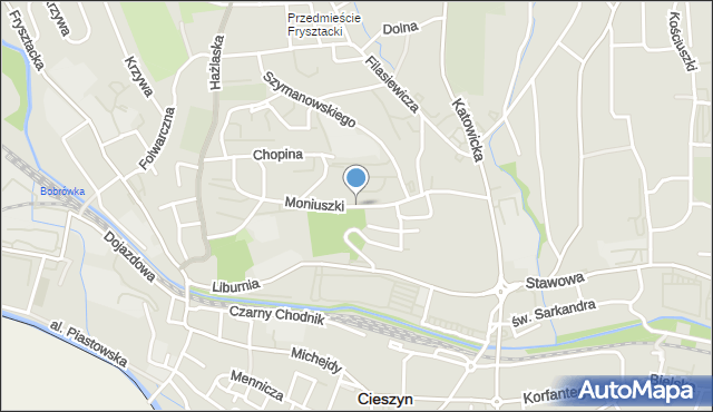 Cieszyn, Moniuszki Stanisława, mapa Cieszyna