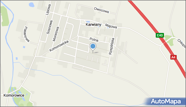 Karwiany, Modrzewiowa, mapa Karwiany