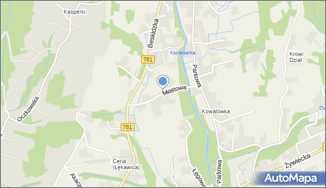 Kocierz Moszczanicki, Mostowa, mapa Kocierz Moszczanicki