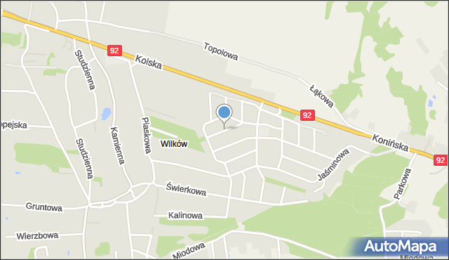 Konin, Modrzewiowa, mapa Konina