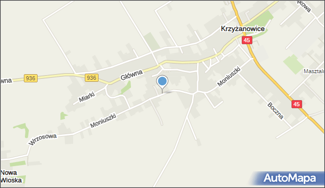 Krzyżanowice powiat raciborski, Moniuszki Stanisława, mapa Krzyżanowice powiat raciborski