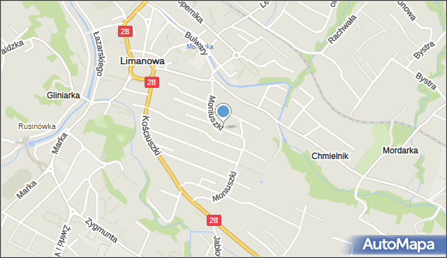 Limanowa, Moniuszki Stanisława, mapa Limanowa