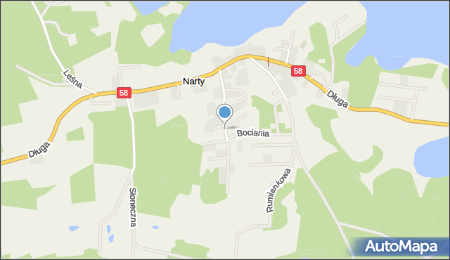 Narty gmina Jedwabno, Modrzewiowa, mapa Narty gmina Jedwabno