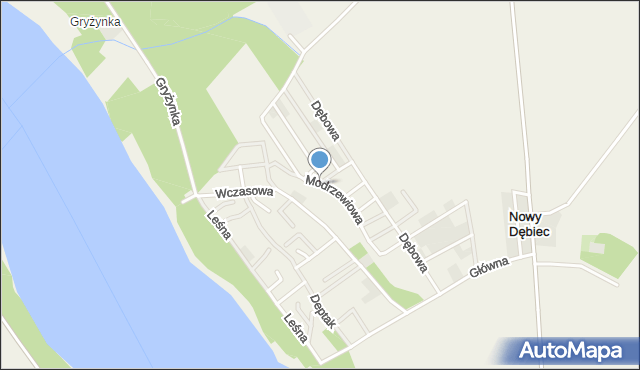Nowy Dębiec, Modrzewiowa, mapa Nowy Dębiec