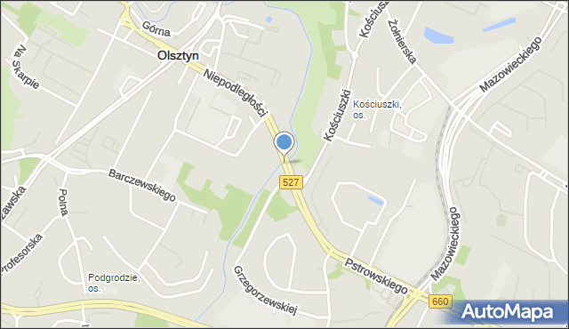 Olsztyn, Most Mariacki, mapa Olsztyna