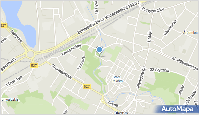 Olsztyn, Most Zamkowy, mapa Olsztyna