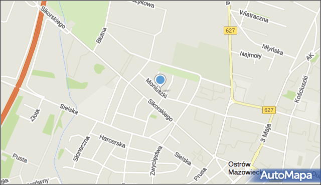 Ostrów Mazowiecka, Moniuszki Stanisława, mapa Ostrów Mazowiecka