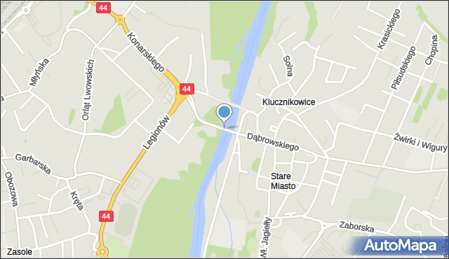 Oświęcim, Most Piastowski, mapa Oświęcimia