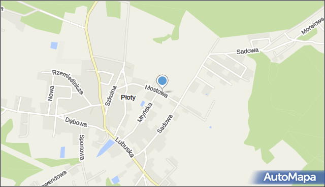 Płoty gmina Czerwieńsk, Mostowa, mapa Płoty gmina Czerwieńsk