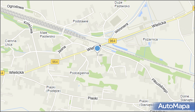 Podłęże gmina Niepołomice, Mostowa, mapa Podłęże gmina Niepołomice