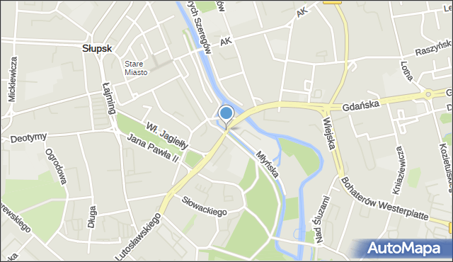 Słupsk, Most Jezierskiego Bonawentury, mapa Słupska